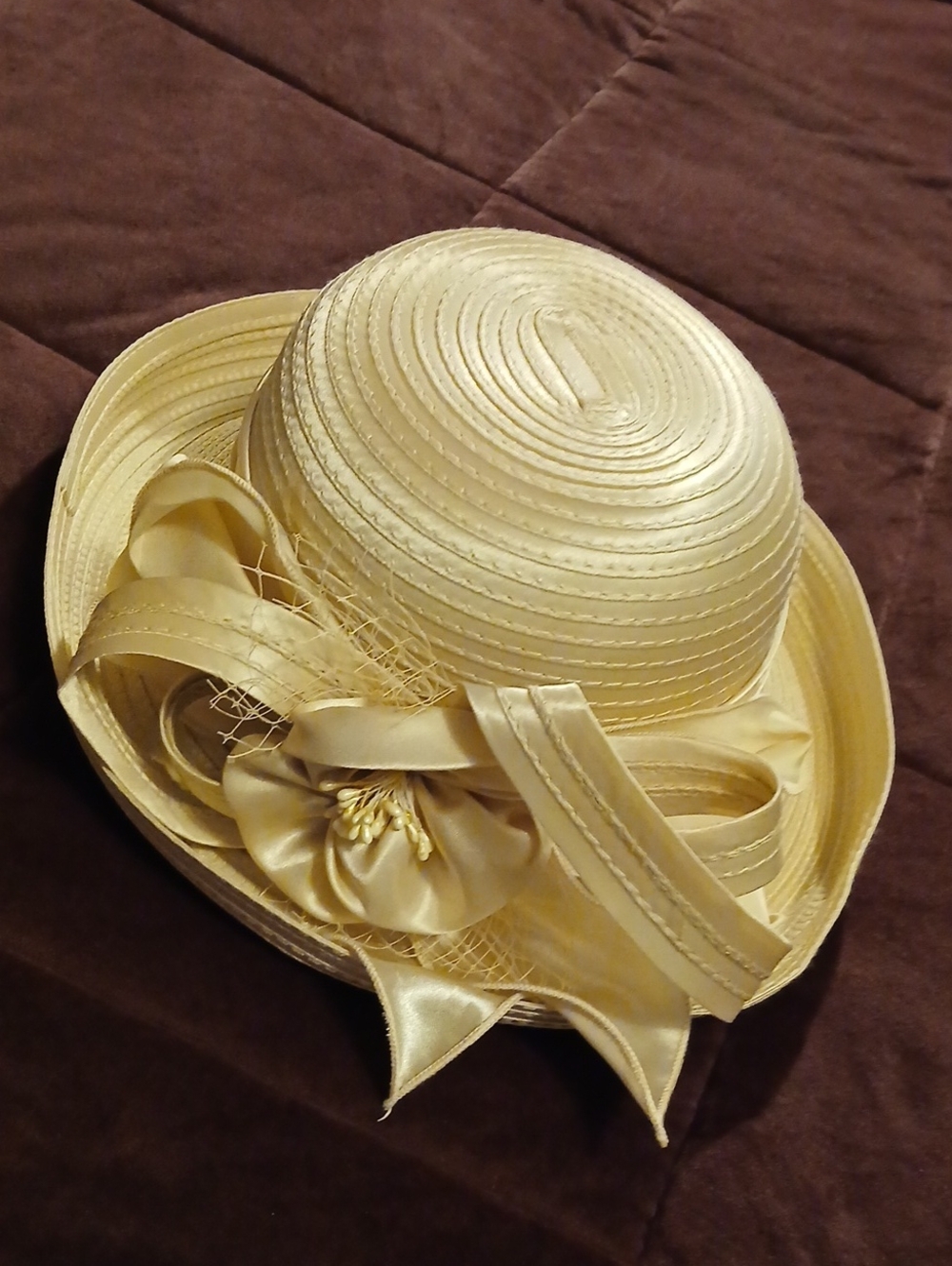 Elegant Women's Cream Satin Trim Straw Hat with Floral Accent Forbusite Brand